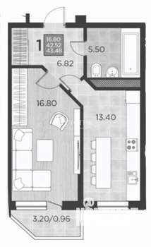 1-к квартира, вторичка, 45м2, 17/17 этаж