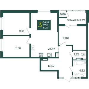 3-к квартира, вторичка, 81м2, 15/18 этаж