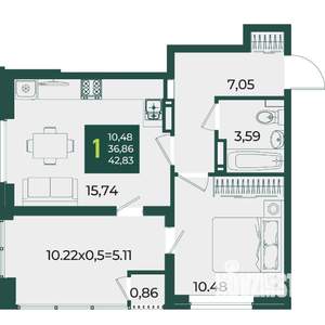 1-к квартира, вторичка, 43м2, 18/18 этаж
