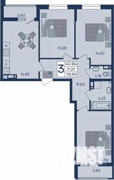 3-к квартира, вторичка, 74м2, 6/18 этаж