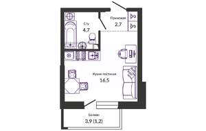 Студия квартира, сданный дом, 26м2, 1/24 этаж