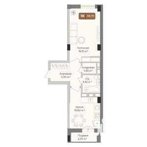 1-к квартира, вторичка, 39м2, 3/9 этаж
