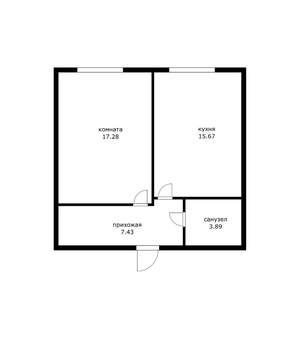 1-к квартира, вторичка, 44м2, 3/3 этаж