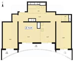 3-к квартира, вторичка, 72м2, 17/25 этаж