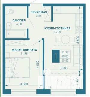 1-к квартира, вторичка, 40м2, 7/16 этаж