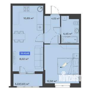 1-к квартира, строящийся дом, 41м2, 1/5 этаж