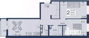 2-к квартира, вторичка, 64м2, 9/18 этаж