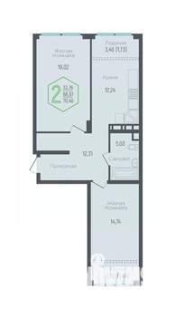 2-к квартира, вторичка, 68м2, 19/24 этаж