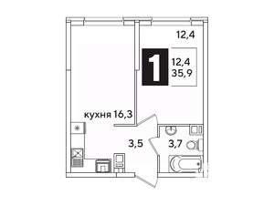 1-к квартира, вторичка, 36м2, 2/16 этаж