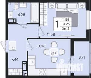 1-к квартира, строящийся дом, 36м2, 7/9 этаж