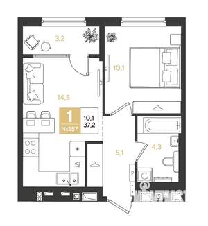 1-к квартира, вторичка, 37м2, 6/9 этаж