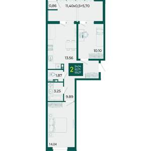 2-к квартира, вторичка, 59м2, 6/18 этаж