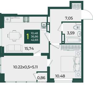 1-к квартира, вторичка, 43м2, 11/18 этаж