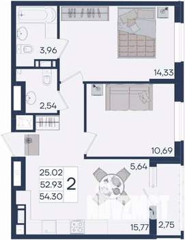 2-к квартира, вторичка, 54м2, 5/18 этаж