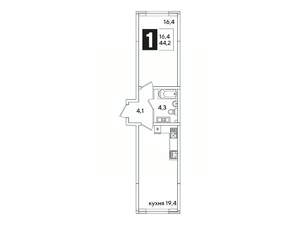 1-к квартира, вторичка, 44м2, 9/16 этаж