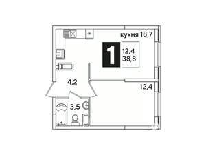 1-к квартира, вторичка, 39м2, 12/16 этаж