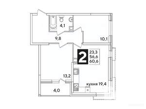 2-к квартира, вторичка, 60м2, 14/16 этаж