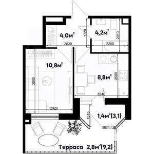 1-к квартира, строящийся дом, 32м2, 1/9 этаж
