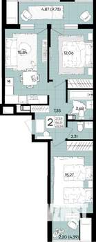 2-к квартира, вторичка, 64м2, 7/18 этаж