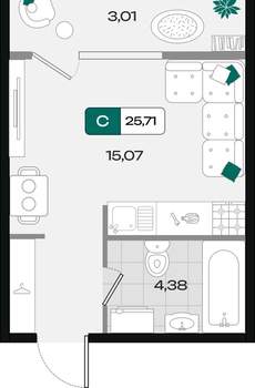 Студия квартира, вторичка, 26м2, 3/18 этаж
