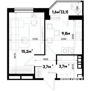 1-к квартира, строящийся дом, 34м2, 6/9 этаж