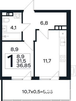 1-к квартира, вторичка, 37м2, 4/4 этаж