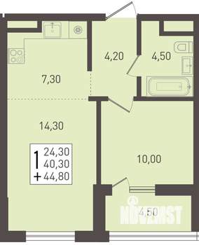 1-к квартира, вторичка, 45м2, 3/8 этаж