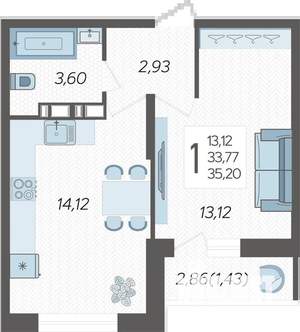 1-к квартира, вторичка, 35м2, 16/16 этаж