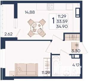 1-к квартира, вторичка, 35м2, 5/18 этаж