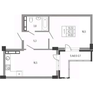 1-к квартира, вторичка, 46м2, 5/15 этаж