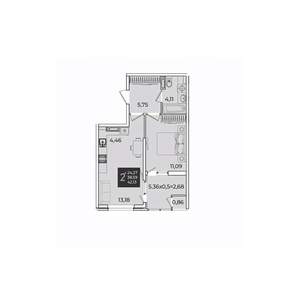 1-к квартира, вторичка, 42м2, 12/18 этаж