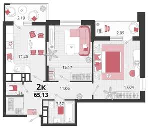 2-к квартира, строящийся дом, 64м2, 3/24 этаж