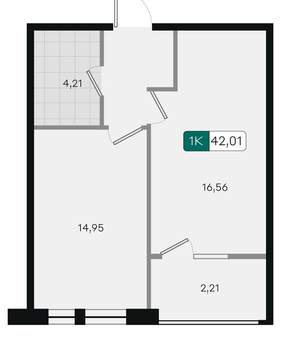 1-к квартира, вторичка, 42м2, 14/18 этаж