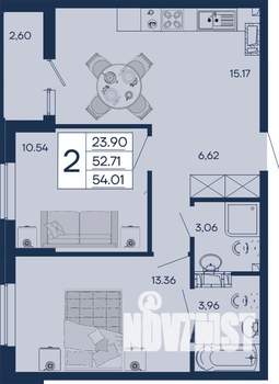 2-к квартира, строящийся дом, 54м2, 3/18 этаж