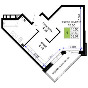 1-к квартира, вторичка, 38м2, 1/12 этаж