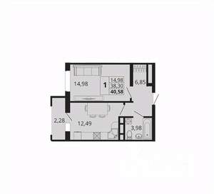 1-к квартира, вторичка, 41м2, 11/18 этаж