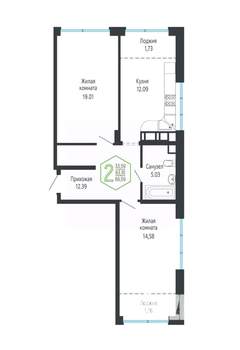 2-к квартира, вторичка, 67м2, 18/24 этаж