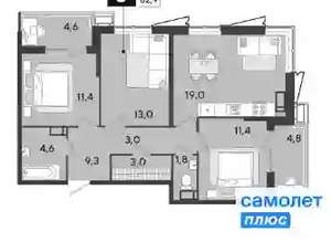 3-к квартира, вторичка, 83м2, 8/9 этаж