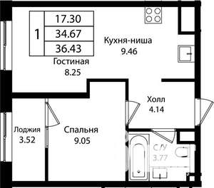 2-к квартира, вторичка, 36м2, 15/16 этаж