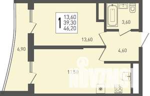 1-к квартира, строящийся дом, 46м2, 21/24 этаж