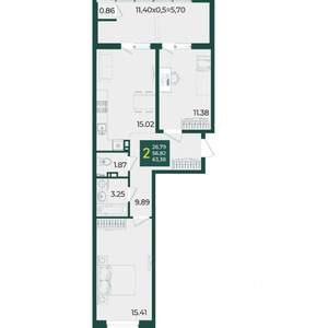 2-к квартира, вторичка, 63м2, 3/18 этаж