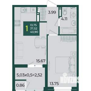 1-к квартира, вторичка, 41м2, 11/18 этаж