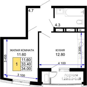 1-к квартира, вторичка, 34м2, 10/18 этаж