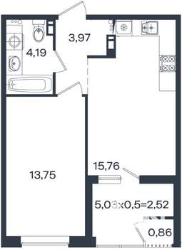 1-к квартира, вторичка, 41м2, 5/18 этаж