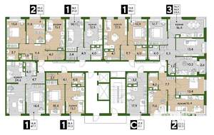 3-к квартира, строящийся дом, 69м2, 11/16 этаж