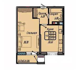 1-к квартира, вторичка, 41м2, 12/18 этаж