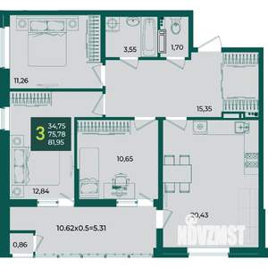 3-к квартира, вторичка, 82м2, 11/18 этаж