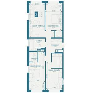 3-к квартира, вторичка, 87м2, 10/18 этаж