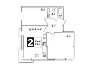 2-к квартира, вторичка, 59м2, 11/16 этаж