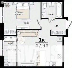 1-к квартира, вторичка, 43м2, 10/18 этаж